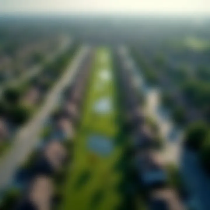 Aerial imagery illustrating the intricate layout of a residential area with homes and parks.