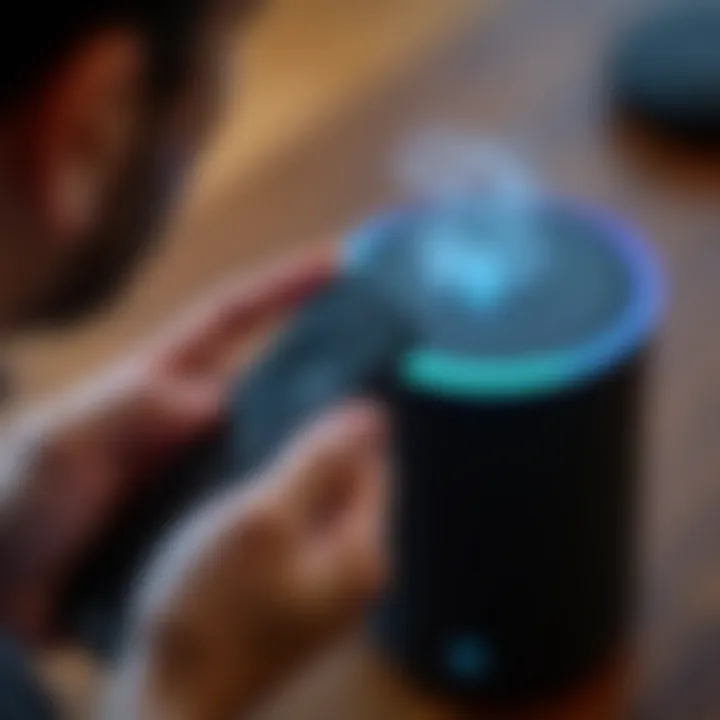 A person using voice commands to interact with an Alexa device