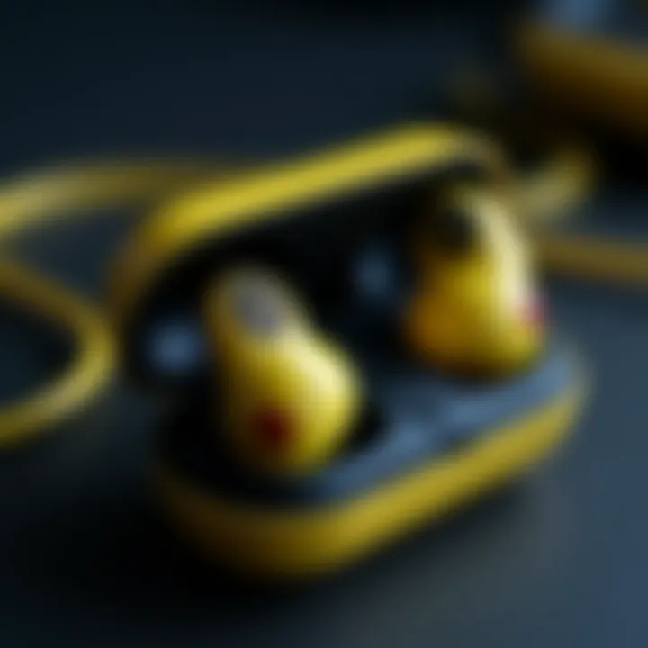 Close-up of the technical specifications of Razer Pikachu earbuds highlighting audio features