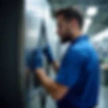 Professional technician servicing a Samsung refrigerator