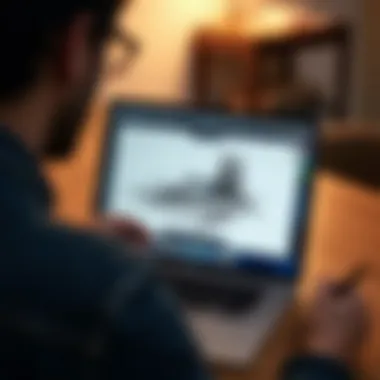 User engaging with a sketch app on a MacBook.